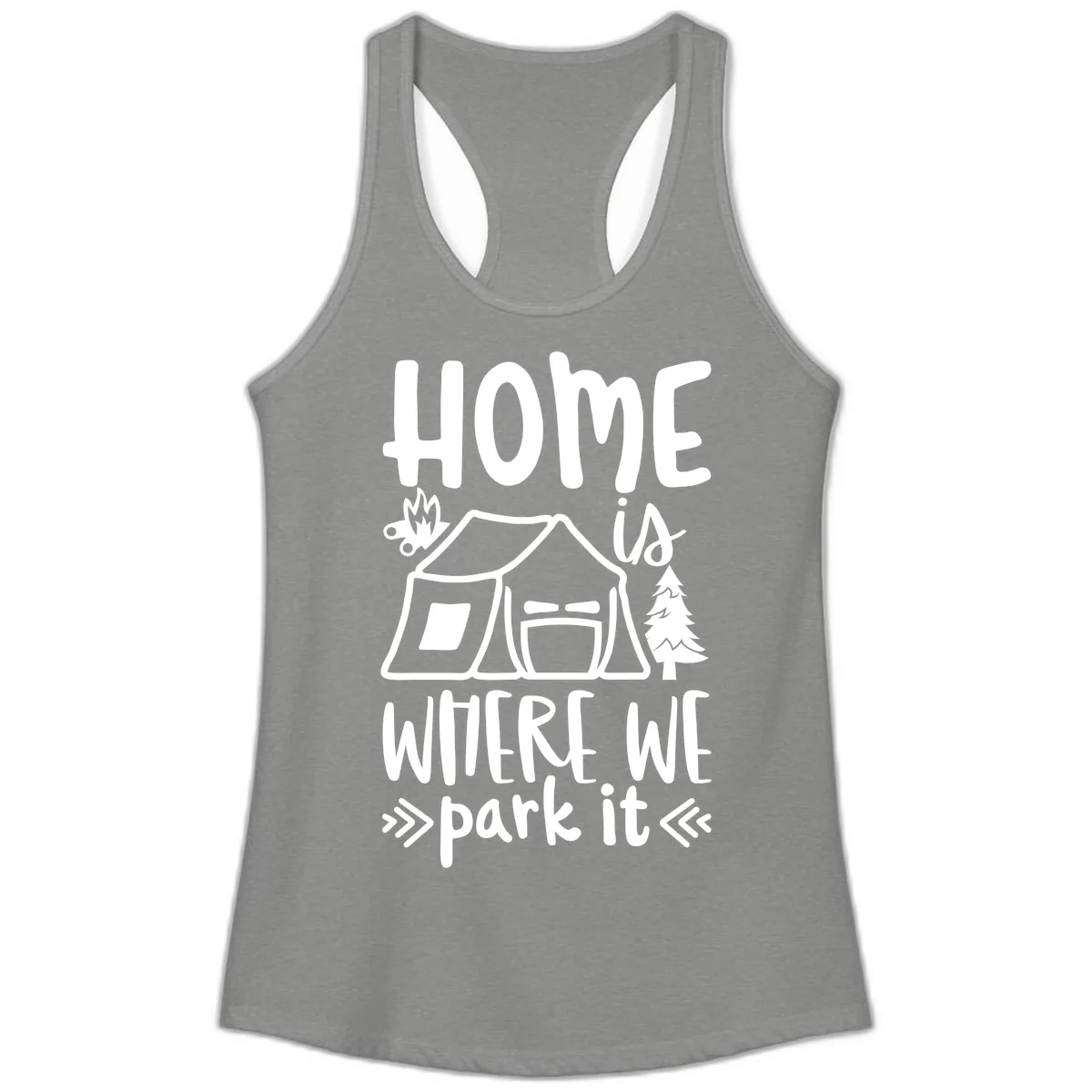 Home Is Where We Park It Ladies Tank in Heather Grey
