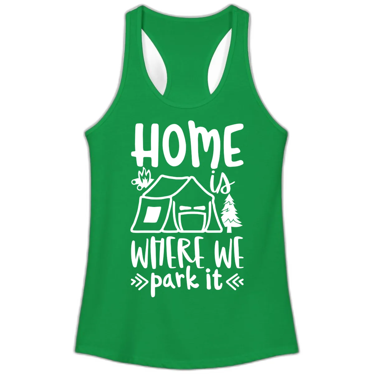 Home Is Where We Park It Ladies Tank in Solid Kelly Green