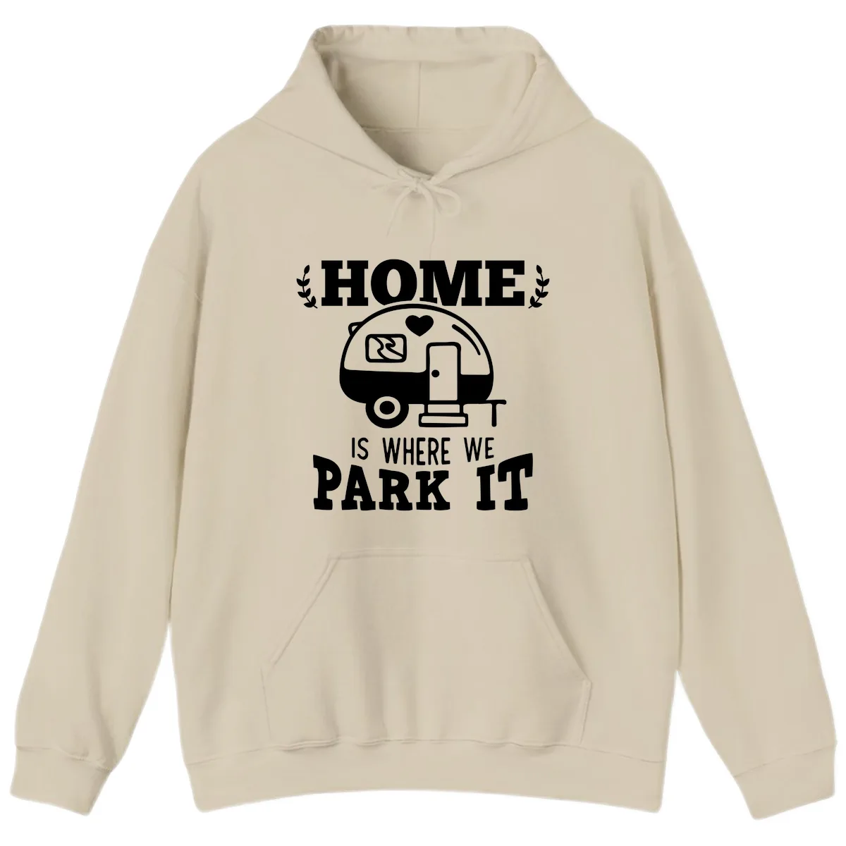 Home Is Where We Park It Hoodie in Sand