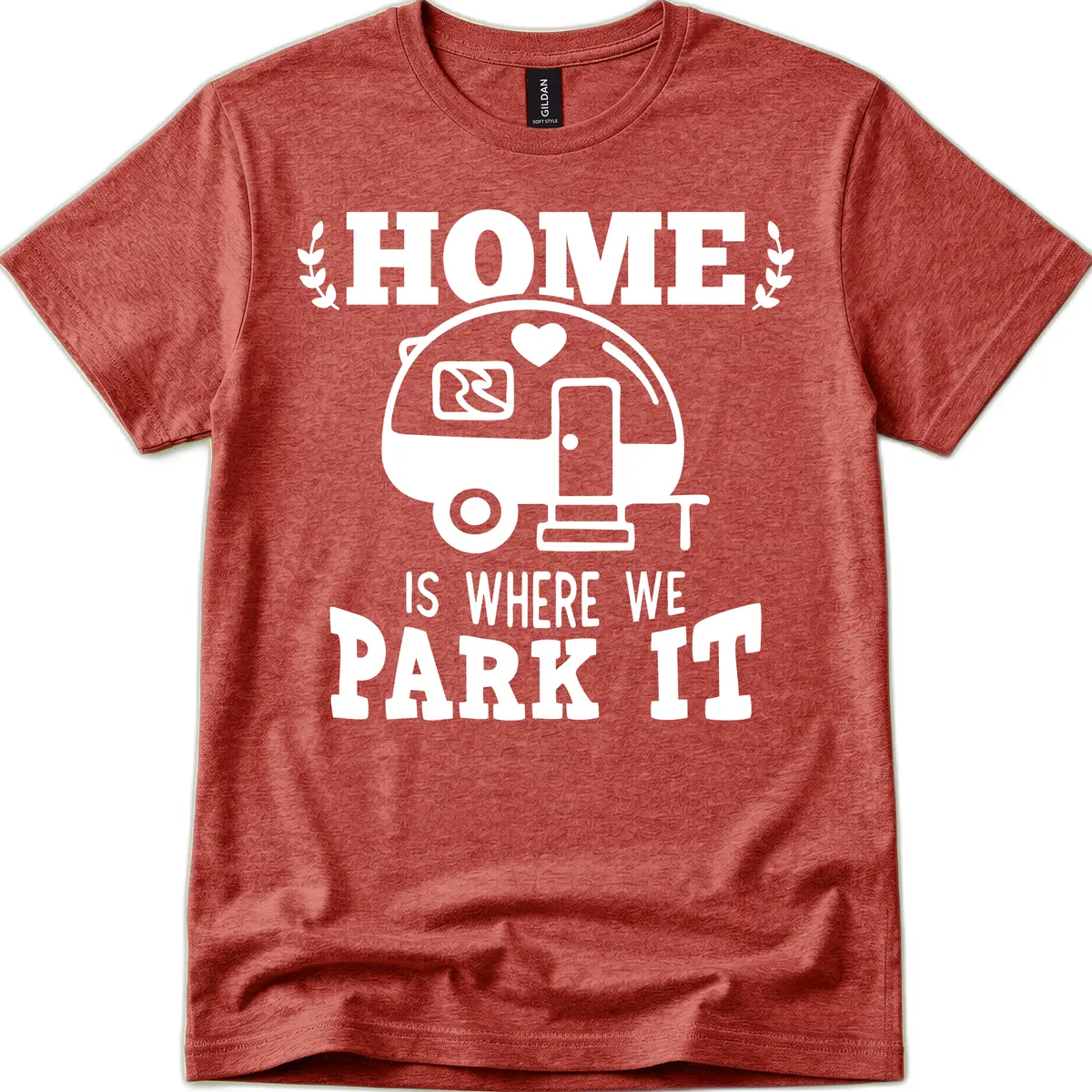 Home Is Where We Park It T-Shirt in Heather Cardinal