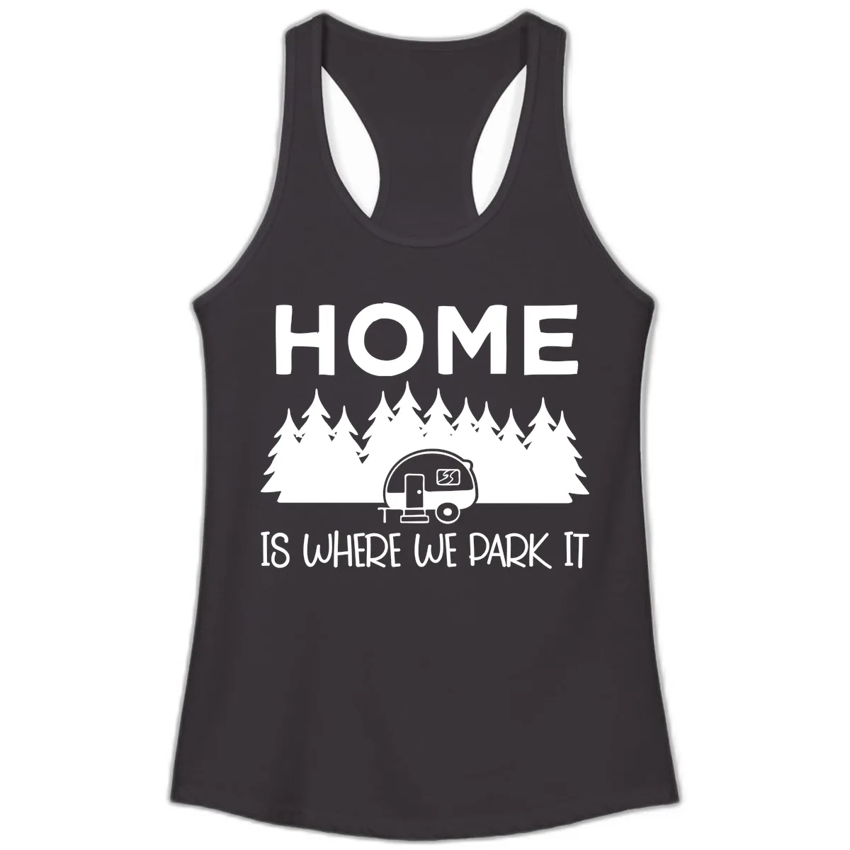 Home Is Where We Park It Ladies Tank in Black