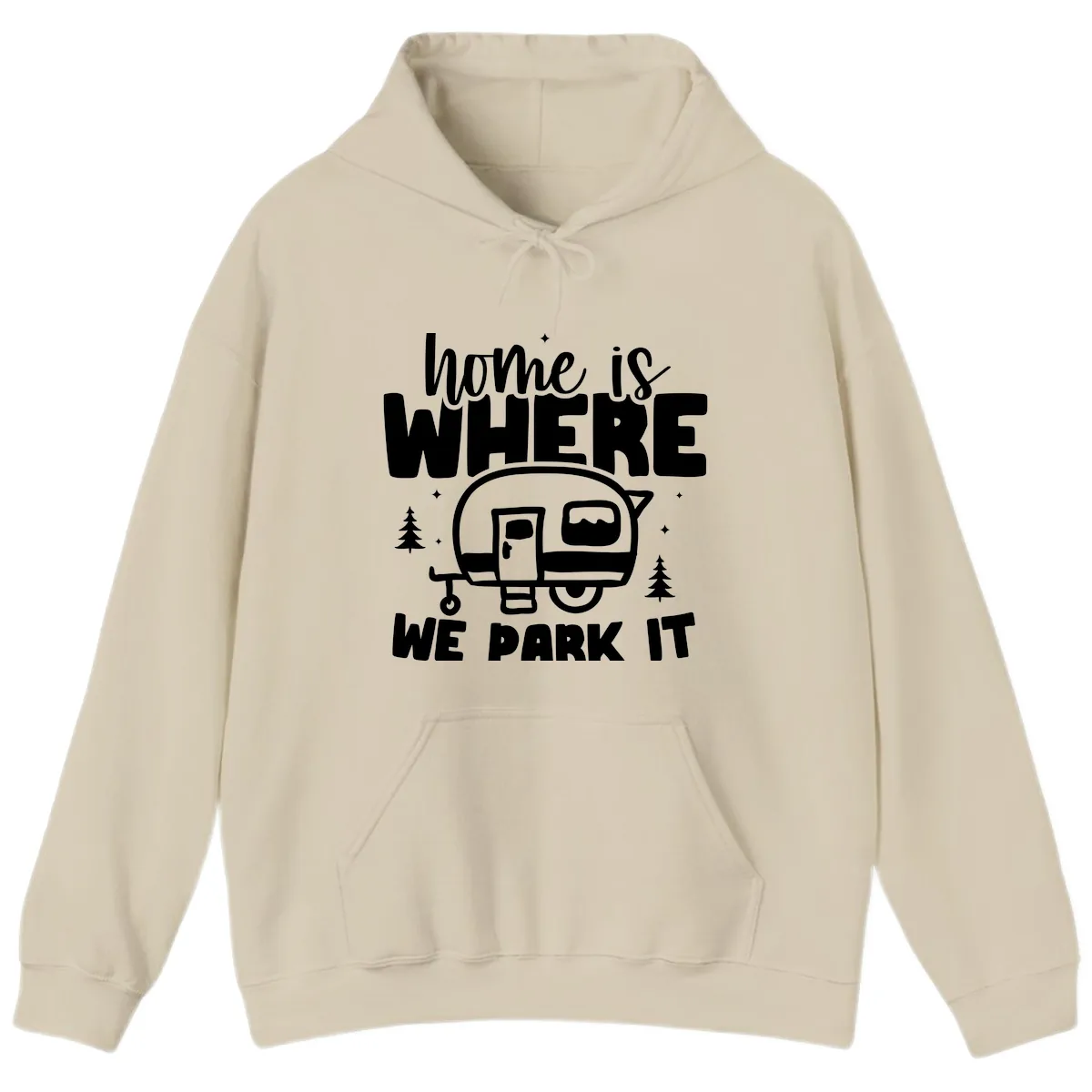 Home Is Where We Park It Hoodie in Sand