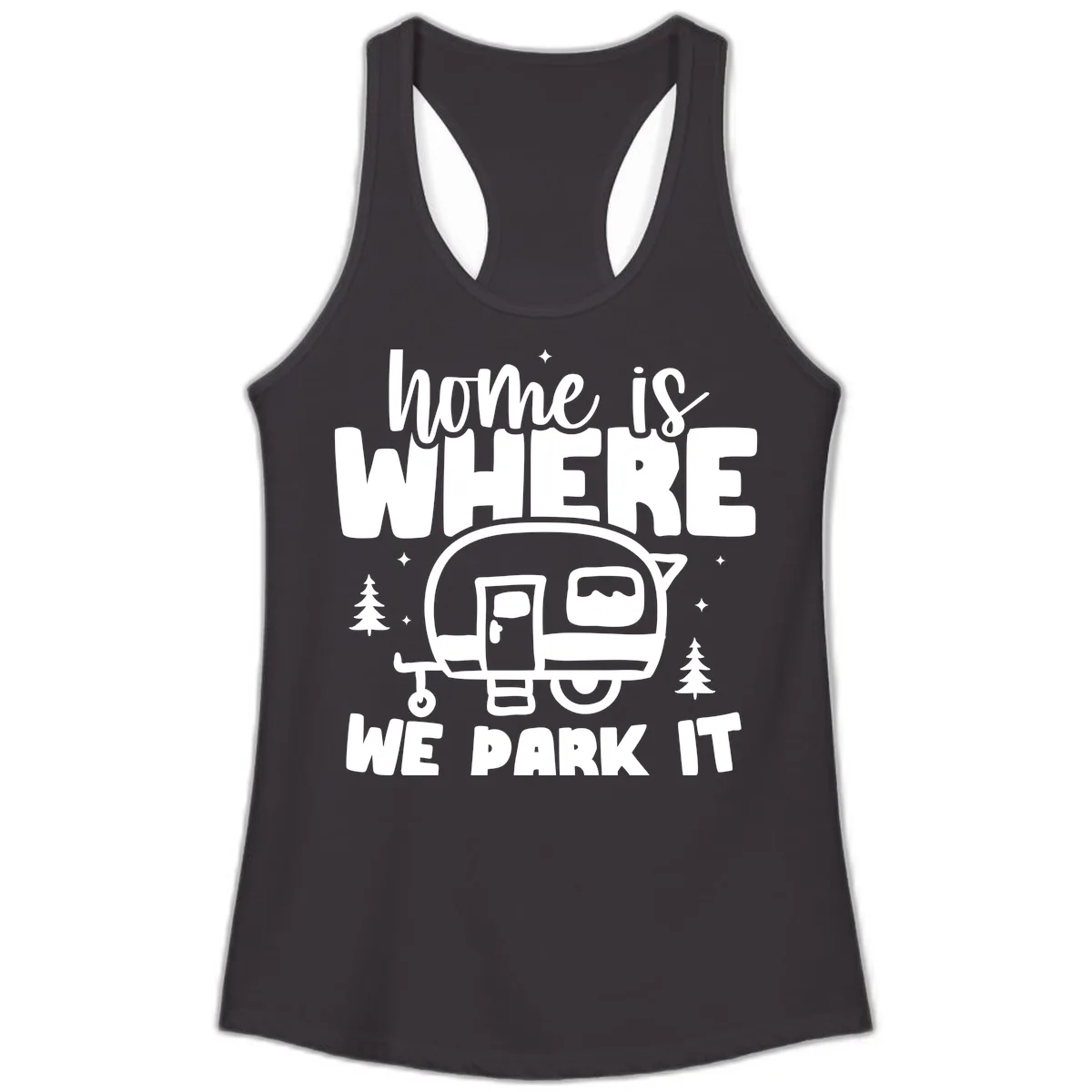 Home Is Where We Park It Ladies Tank in Black