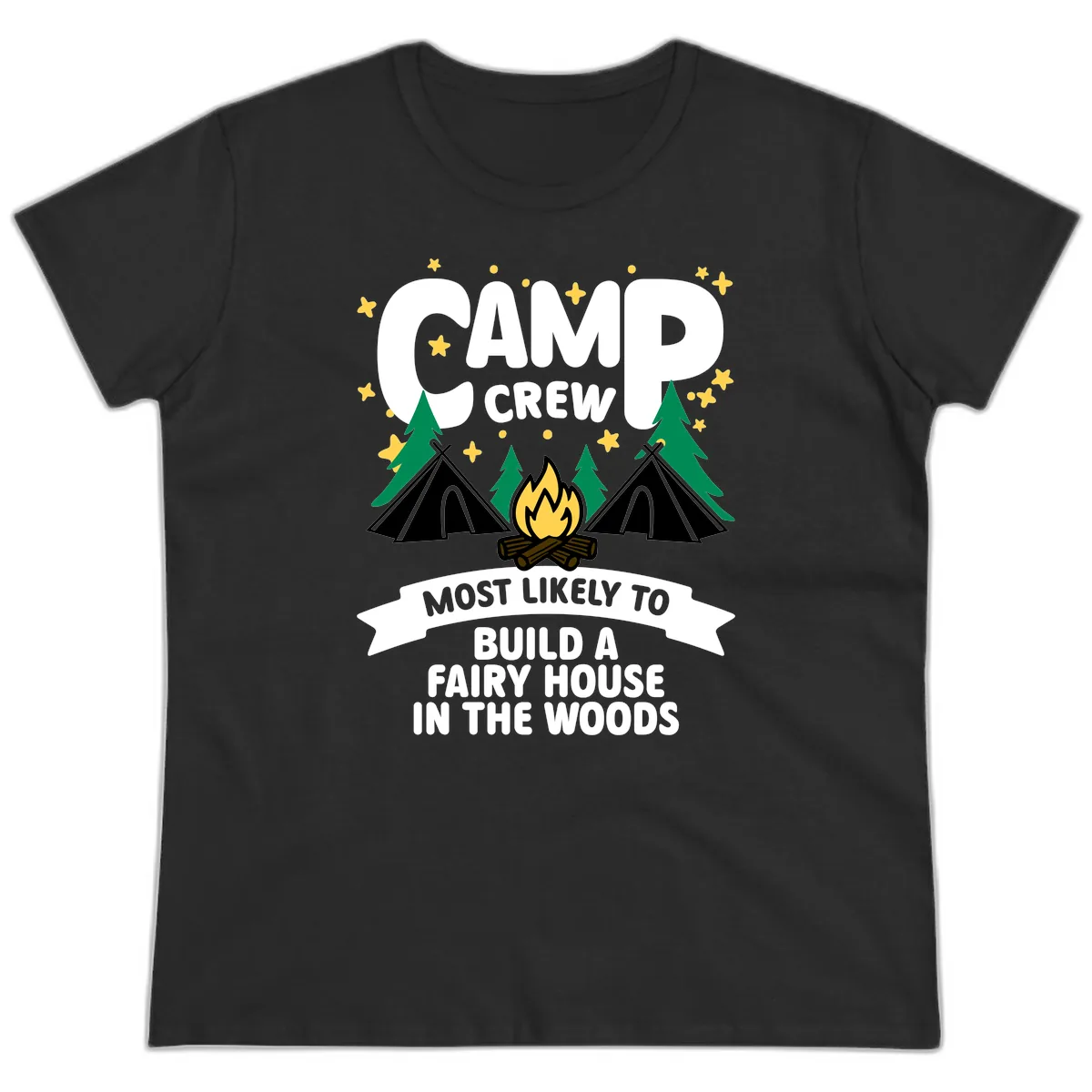 Camp Crew Fairy House Woods Ladies Tee in Black