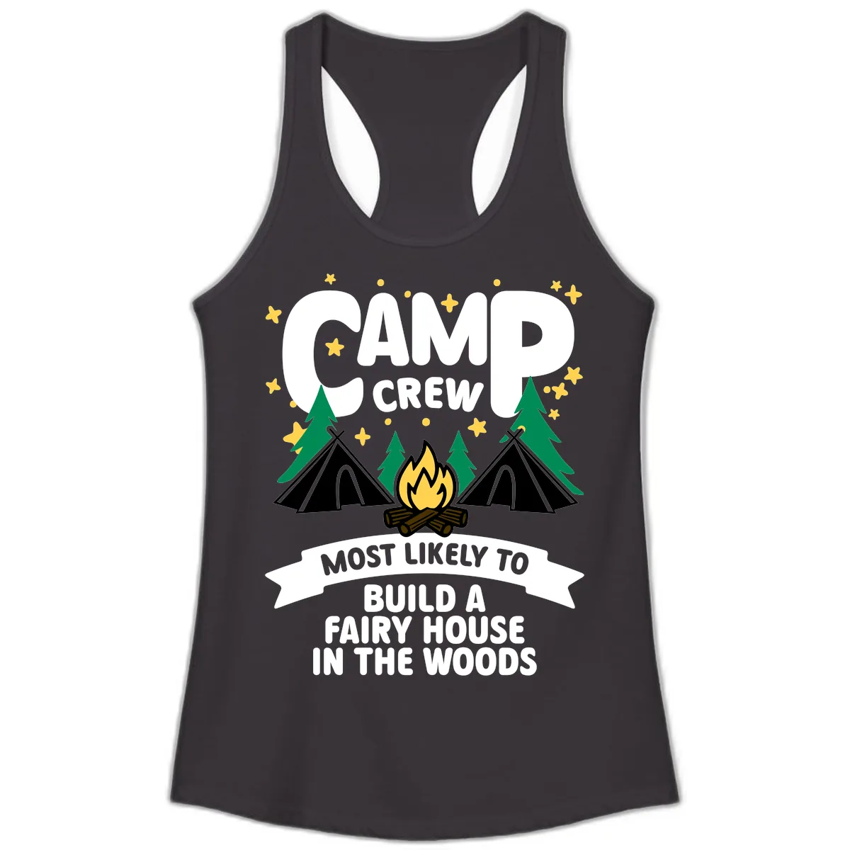 Camp Crew Fairy House Woods Ladies Tank in Black