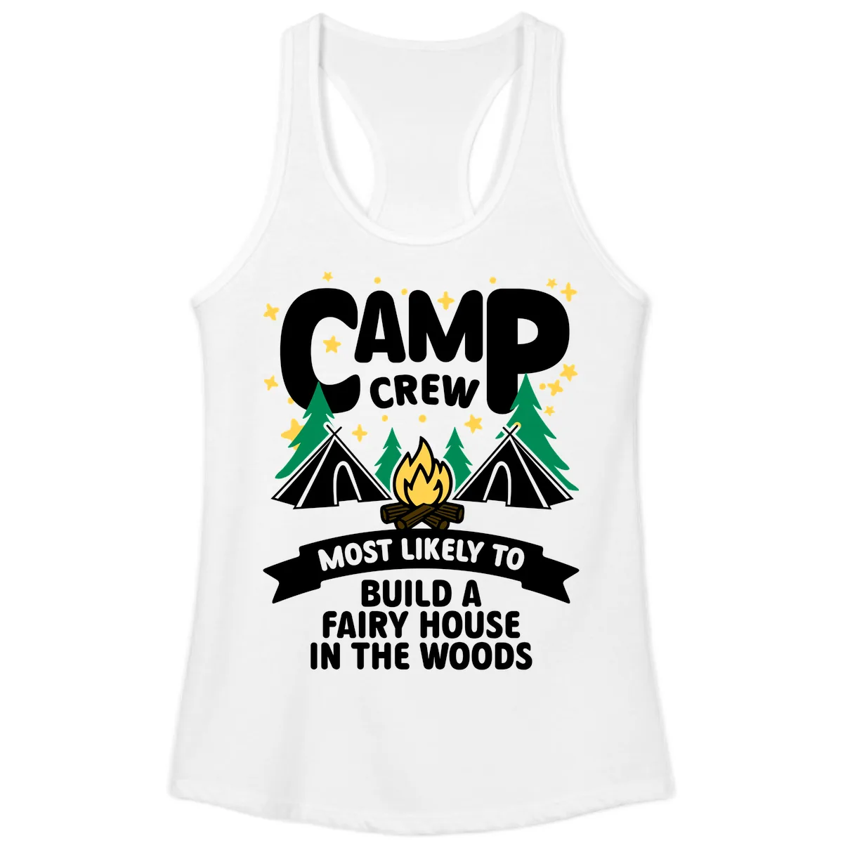 Camp Crew Fairy House Woods Ladies Tank in White