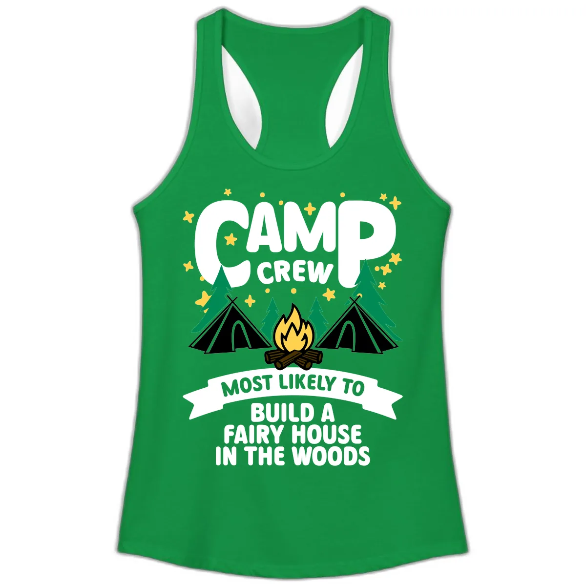 Camp Crew Fairy House Woods Ladies Tank in Solid Kelly Green