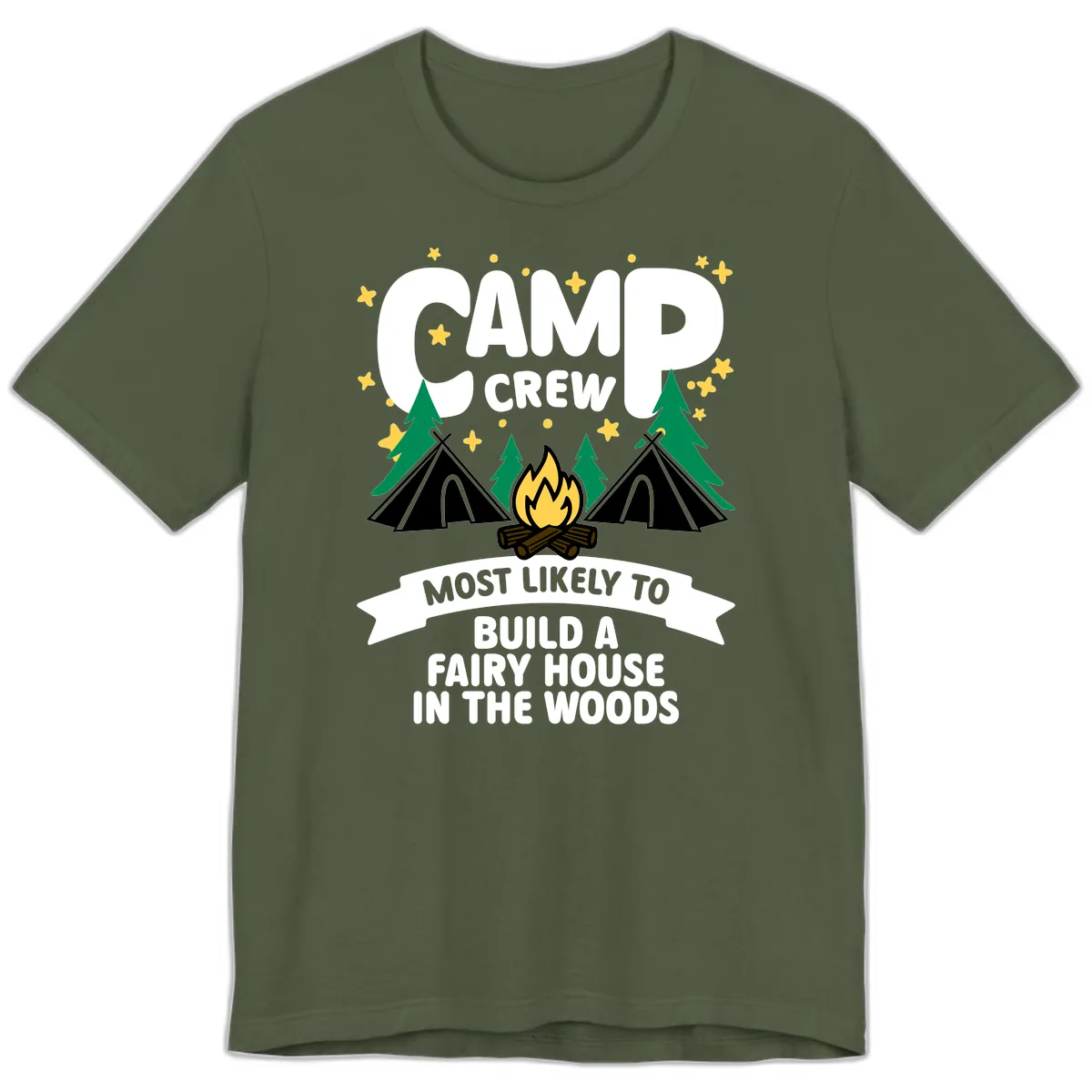 Camp Crew Fairy House Woods Premium T-Shirt in Military Green