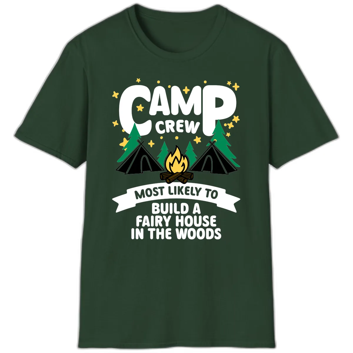 Camp Crew Fairy House Woods T-Shirt in Forest Green