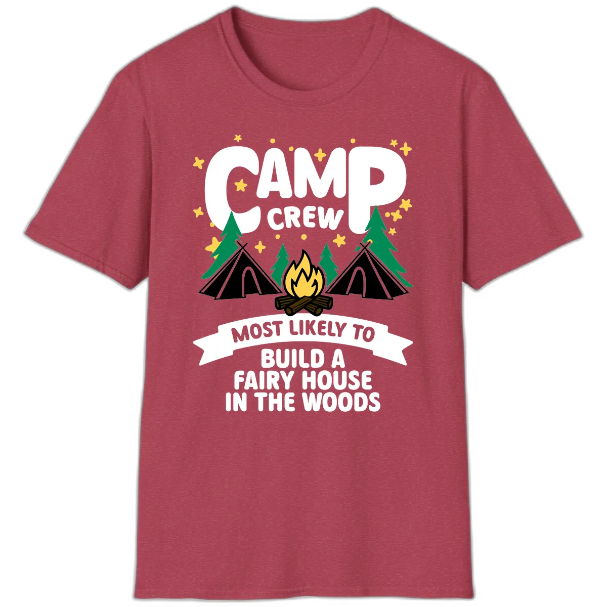 Camp Crew Fairy House Woods T-Shirt in Heather Cardinal