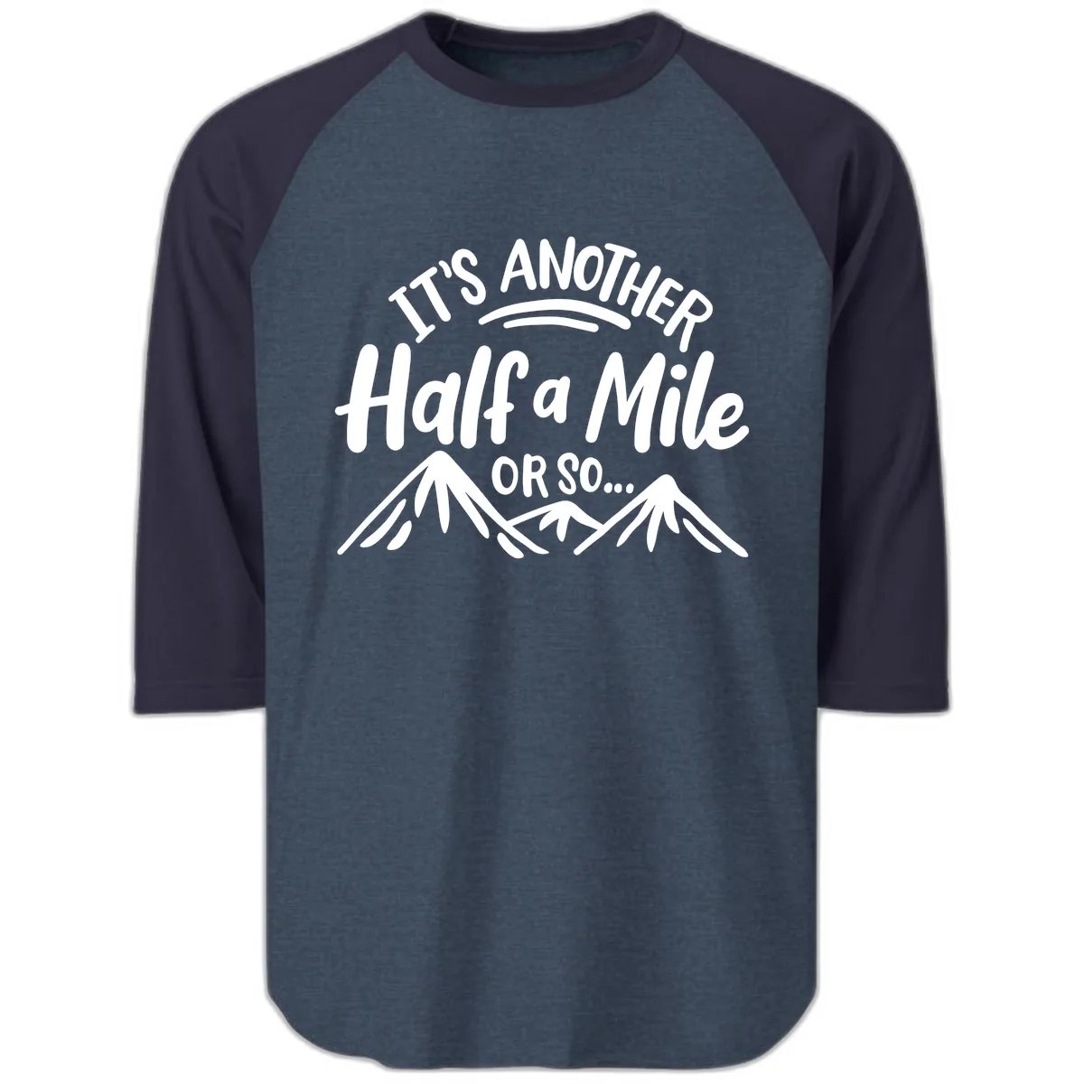 Half A Mile Or So Mountains Raglan 3/4 in Heather Denim Navy