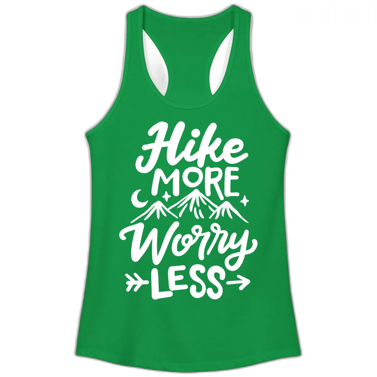 Hike More Worry Less Ladies Tank in Solid Kelly Green