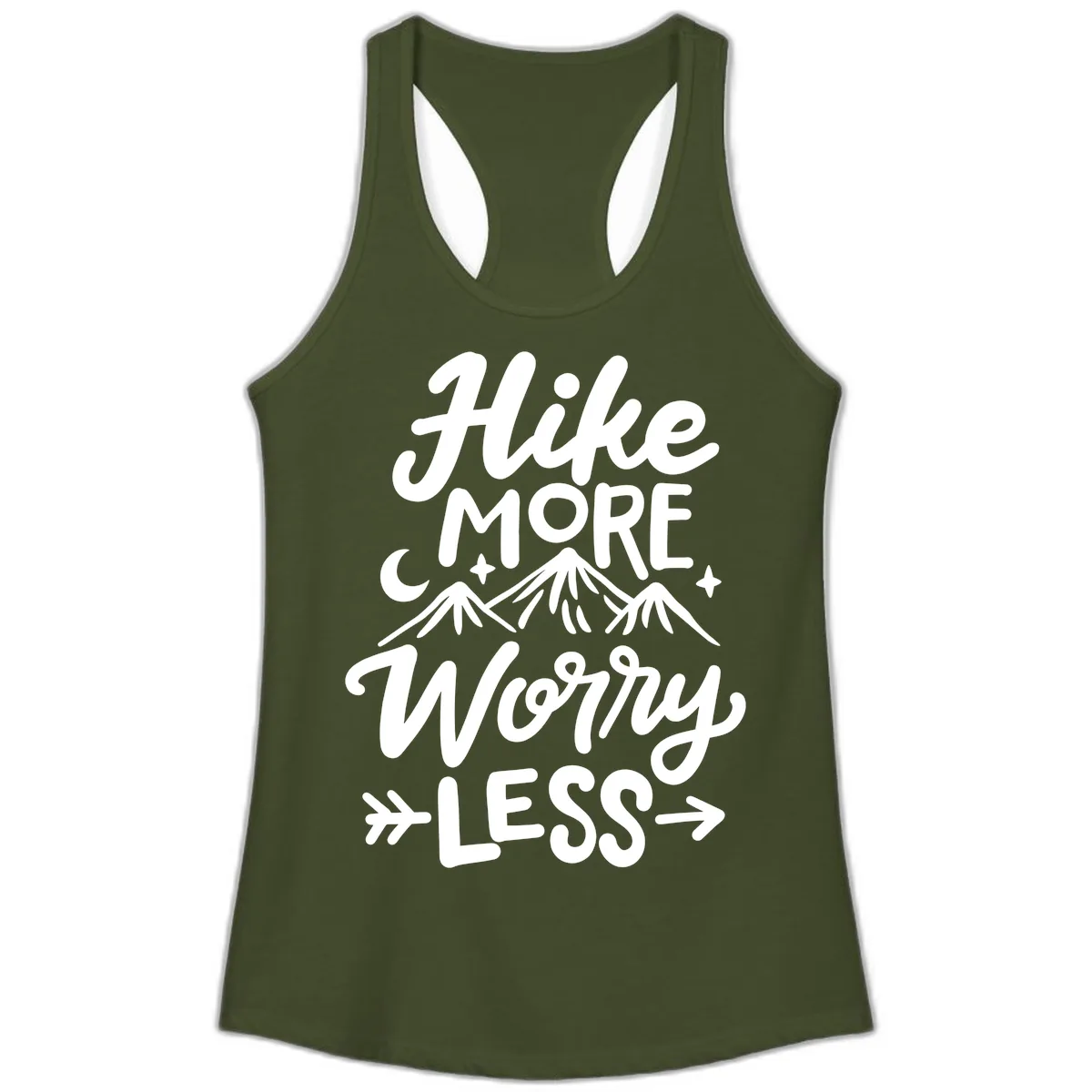 Hike More Worry Less Ladies Tank in Solid Military Green