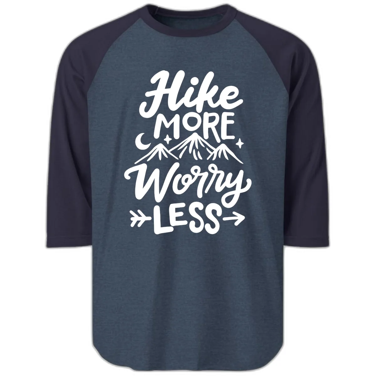 Hike More Worry Less Raglan 3/4 in Heather Denim Navy
