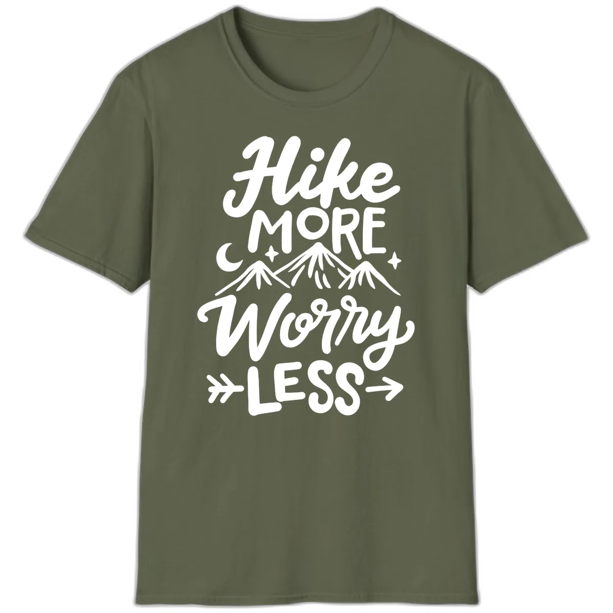 Hike More Worry Less T-Shirt in Military Green
