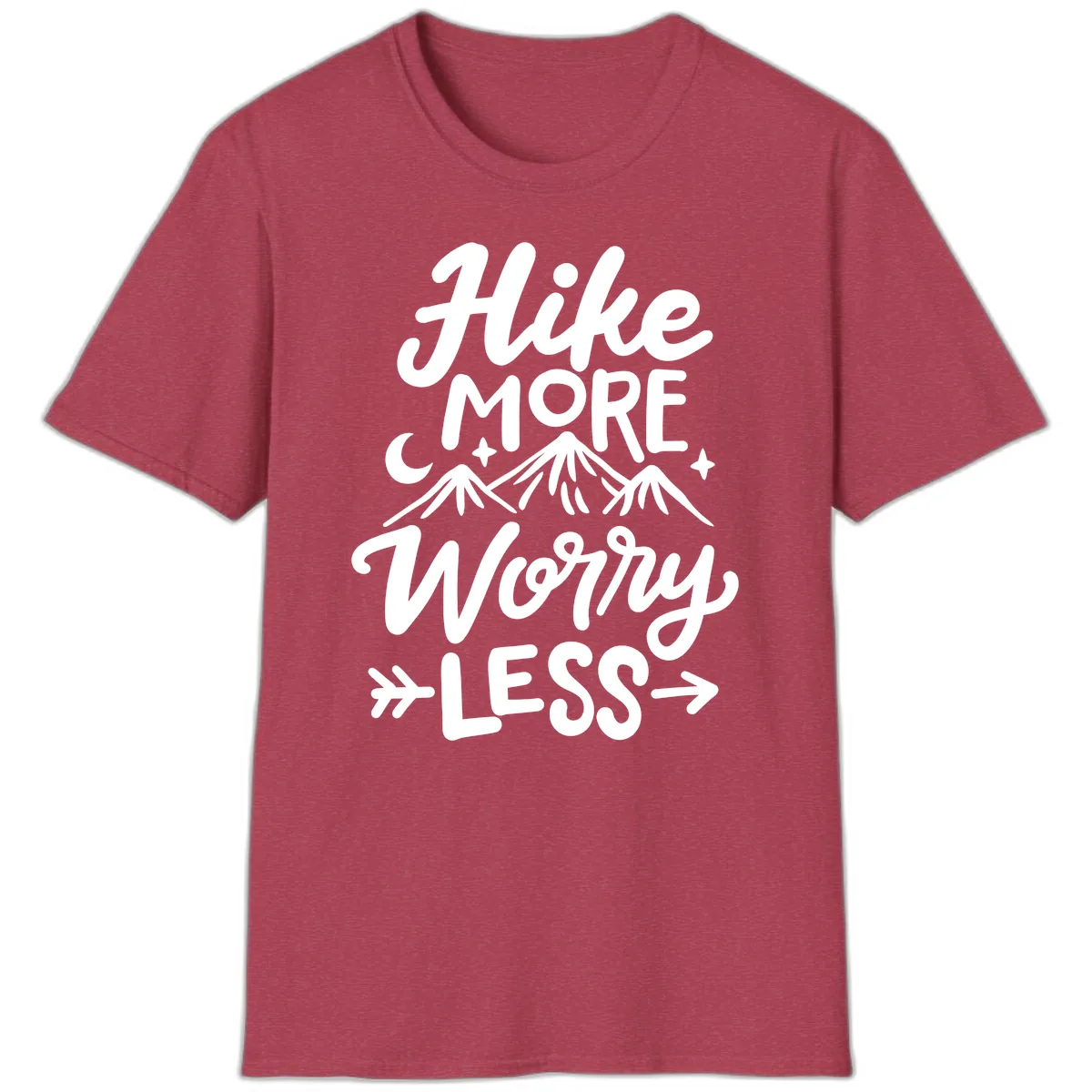 Hike More Worry Less T-Shirt in Heather Cardinal