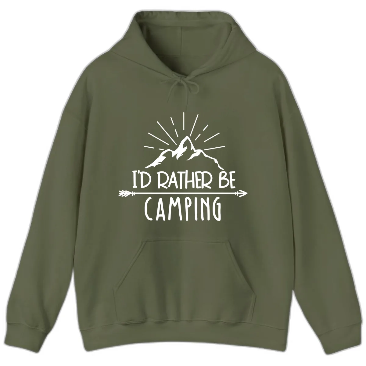 I'd Rather Be Camping Hoodie in Military Green