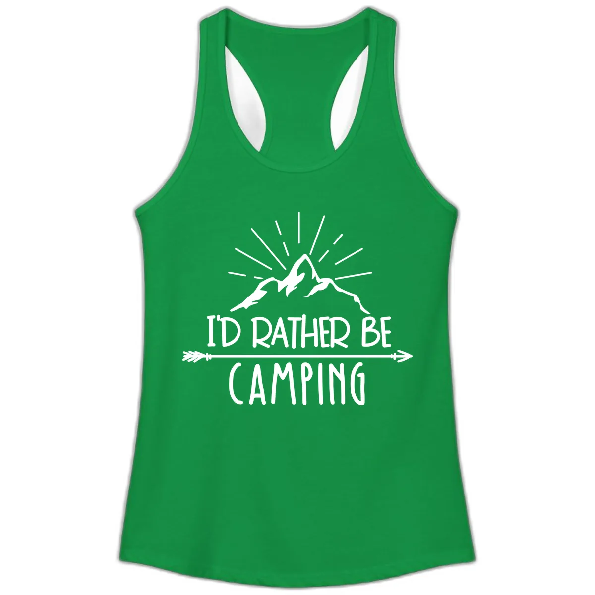 I'd Rather Be Camping Ladies Tank in Solid Kelly Green