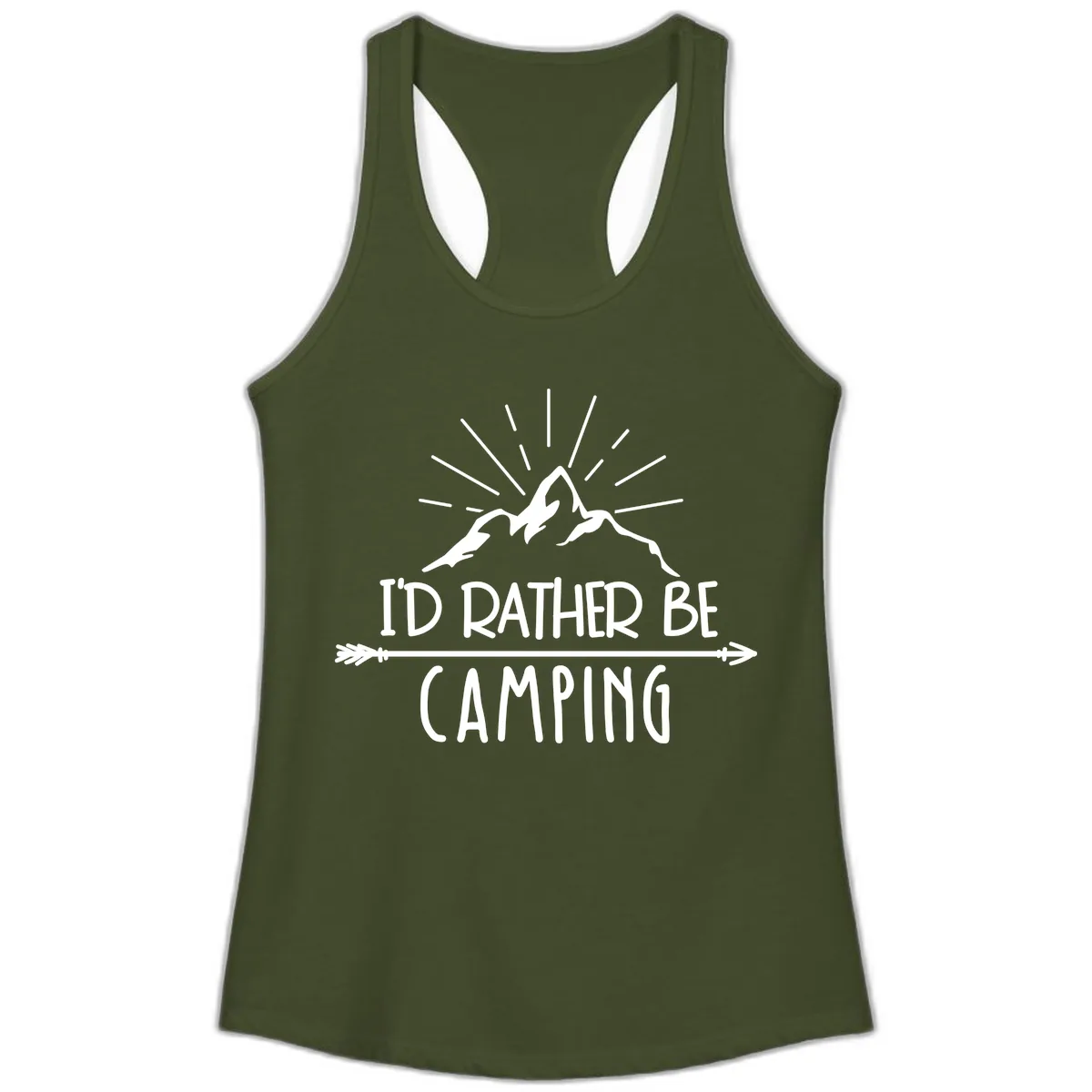 I'd Rather Be Camping Ladies Tank in Solid Military Green