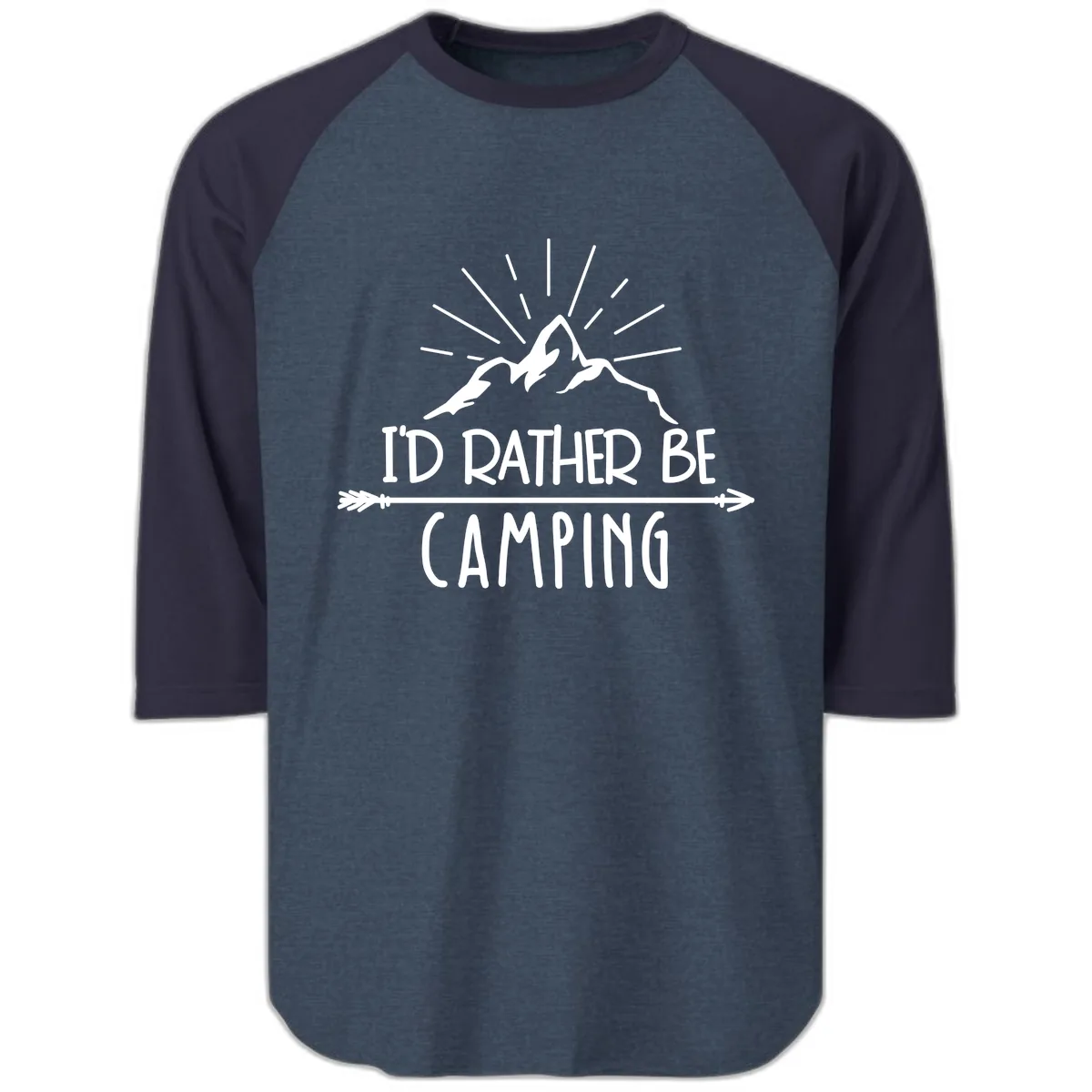 I'd Rather Be Camping Raglan 3/4 in Heather Denim Navy