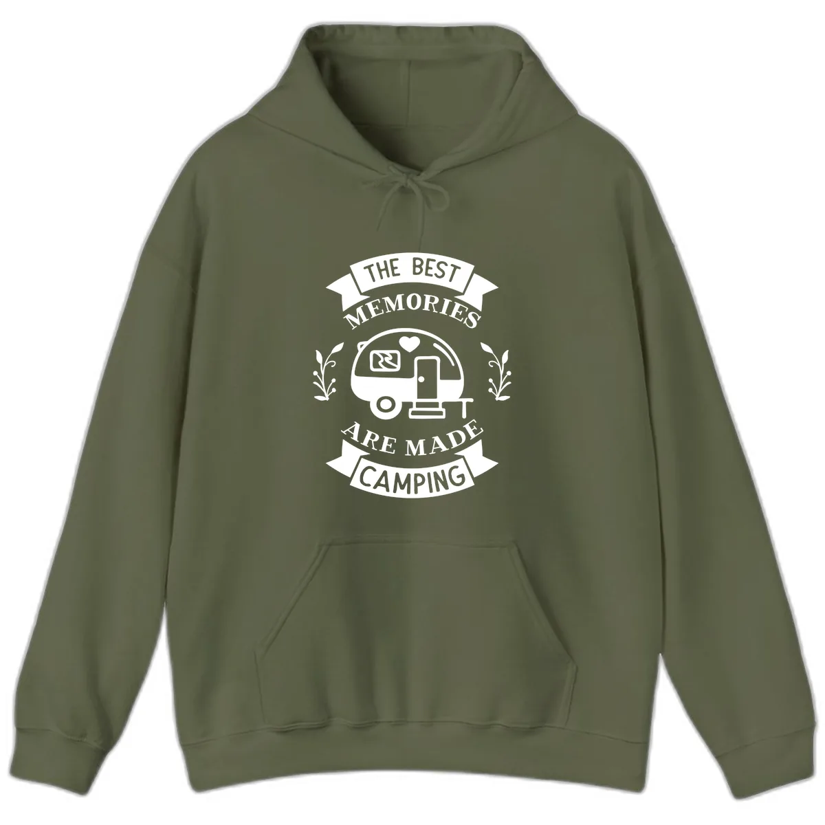 The Best Memories Are Made Camping Hoodie in Military Green
