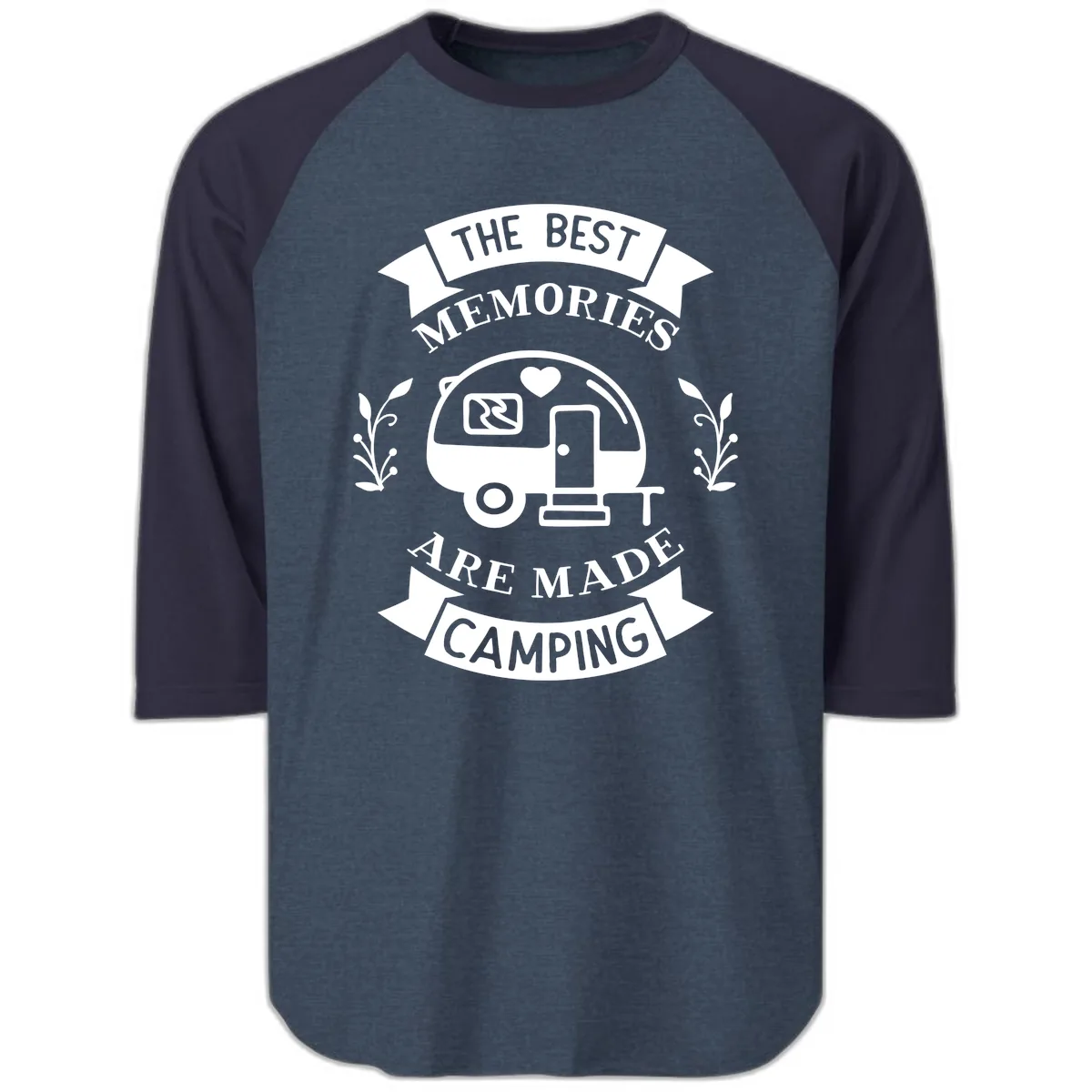 The Best Memories Are Made Camping Raglan 3/4 in Heather Denim Navy
