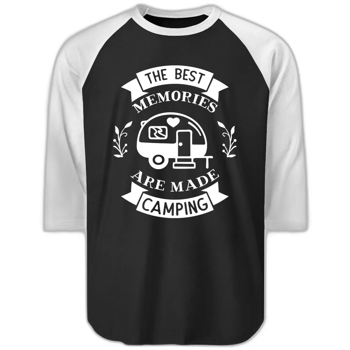 The Best Memories Are Made Camping Raglan 3/4 in Black White