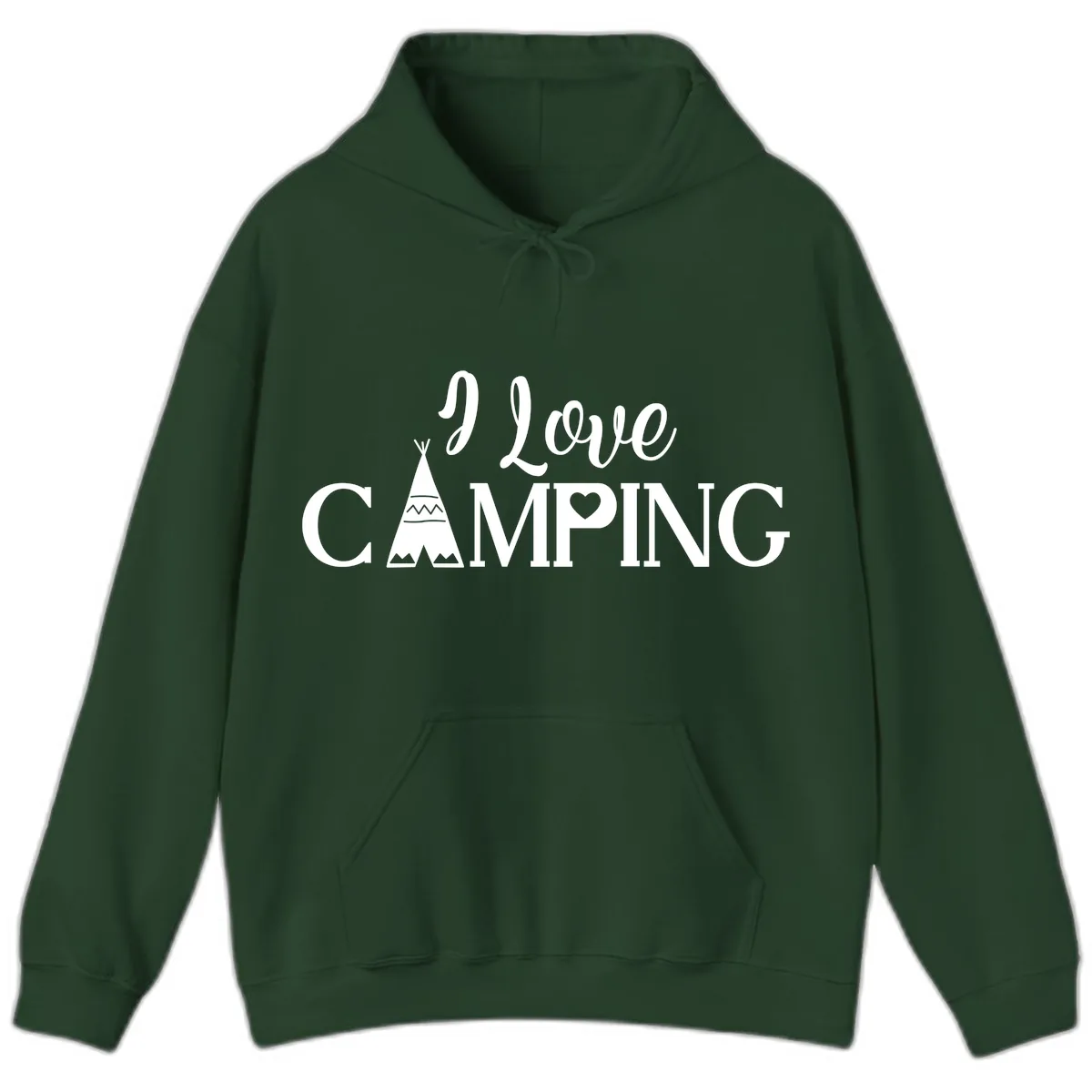 I Love Camping Teepee Hoodie in Forest Green