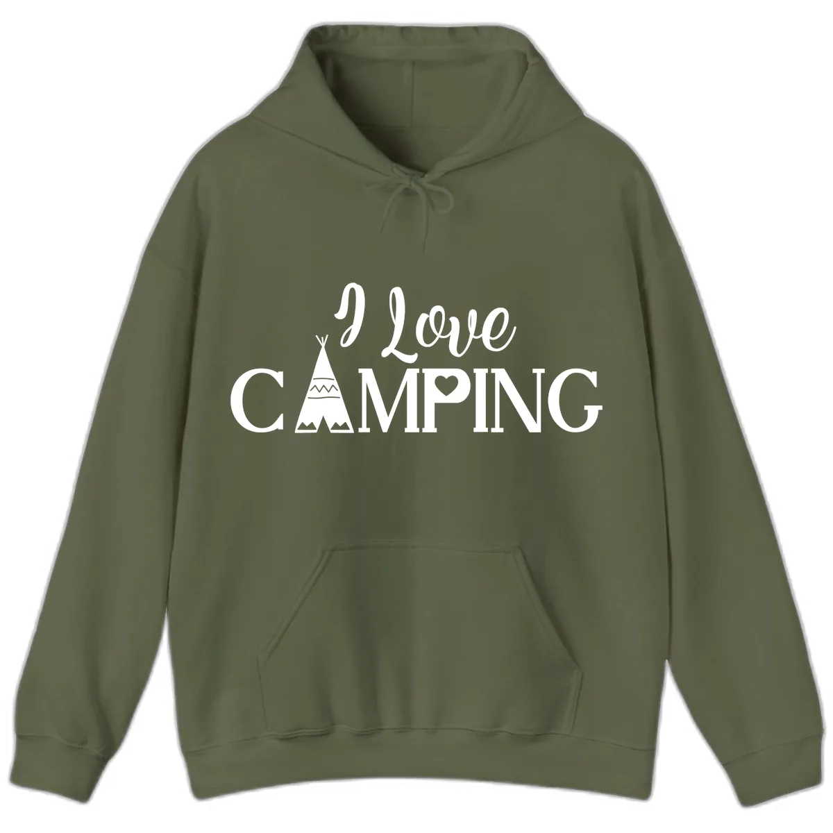 I Love Camping Teepee Hoodie in Military Green