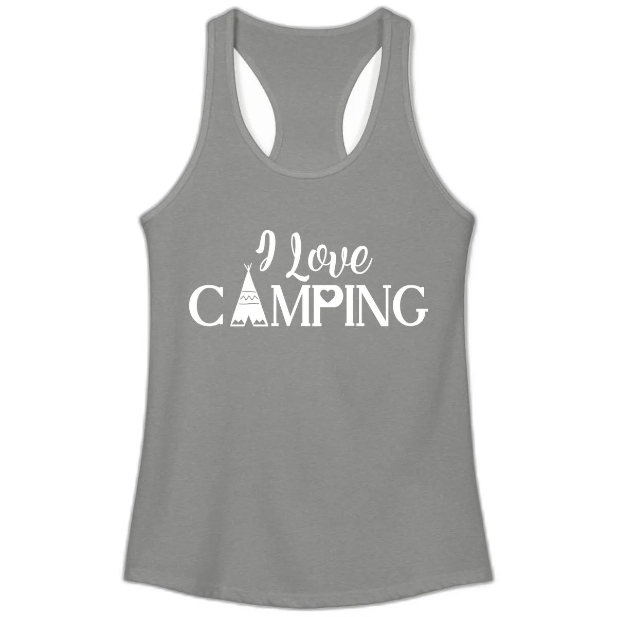 I Love Camping Teepee Ladies Tank in Heather Grey