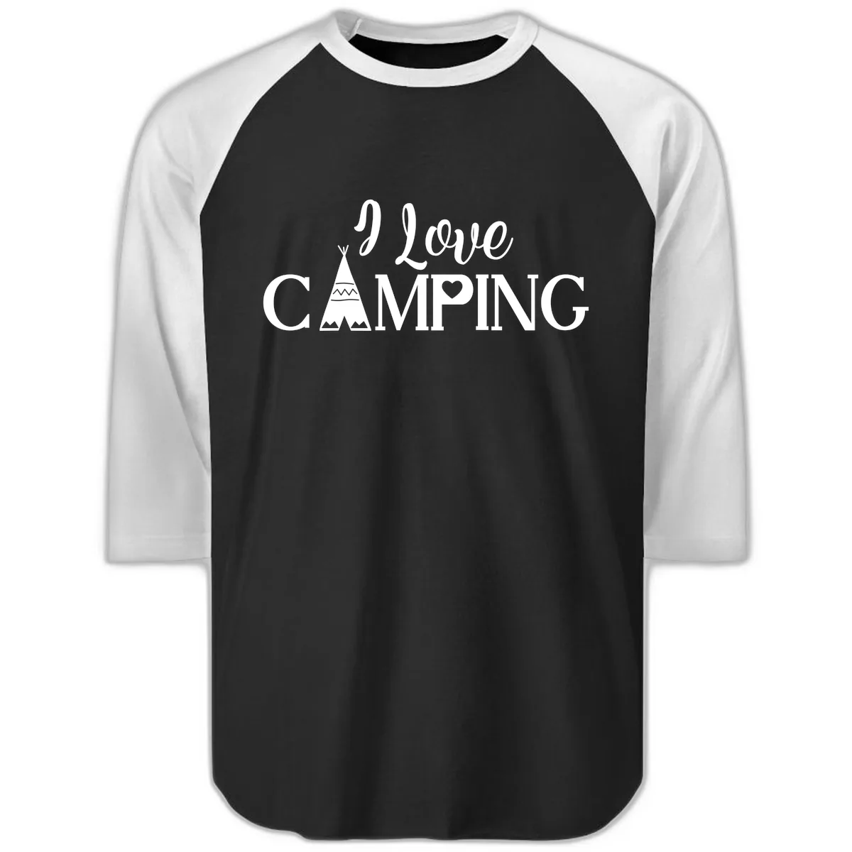 I Love Camping Teepee Raglan 3/4 in Black White