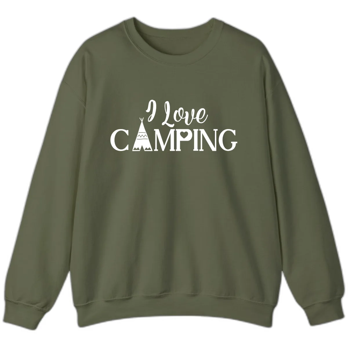I Love Camping Teepee Sweatshirt in Military Green
