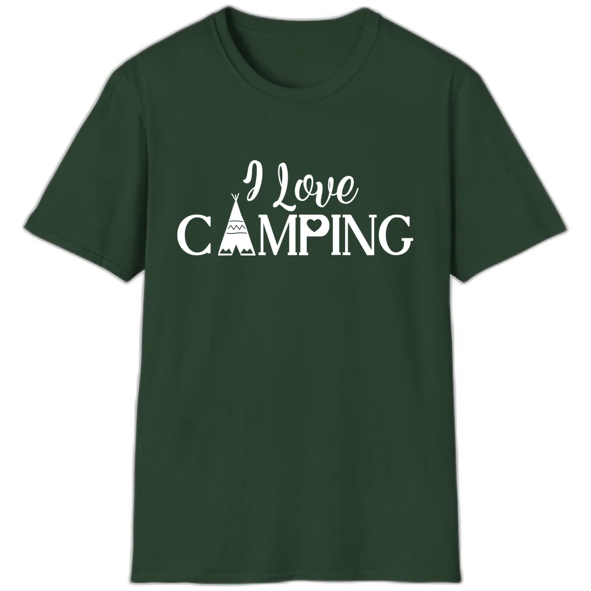 I Love Camping Teepee T-Shirt in Forest Green