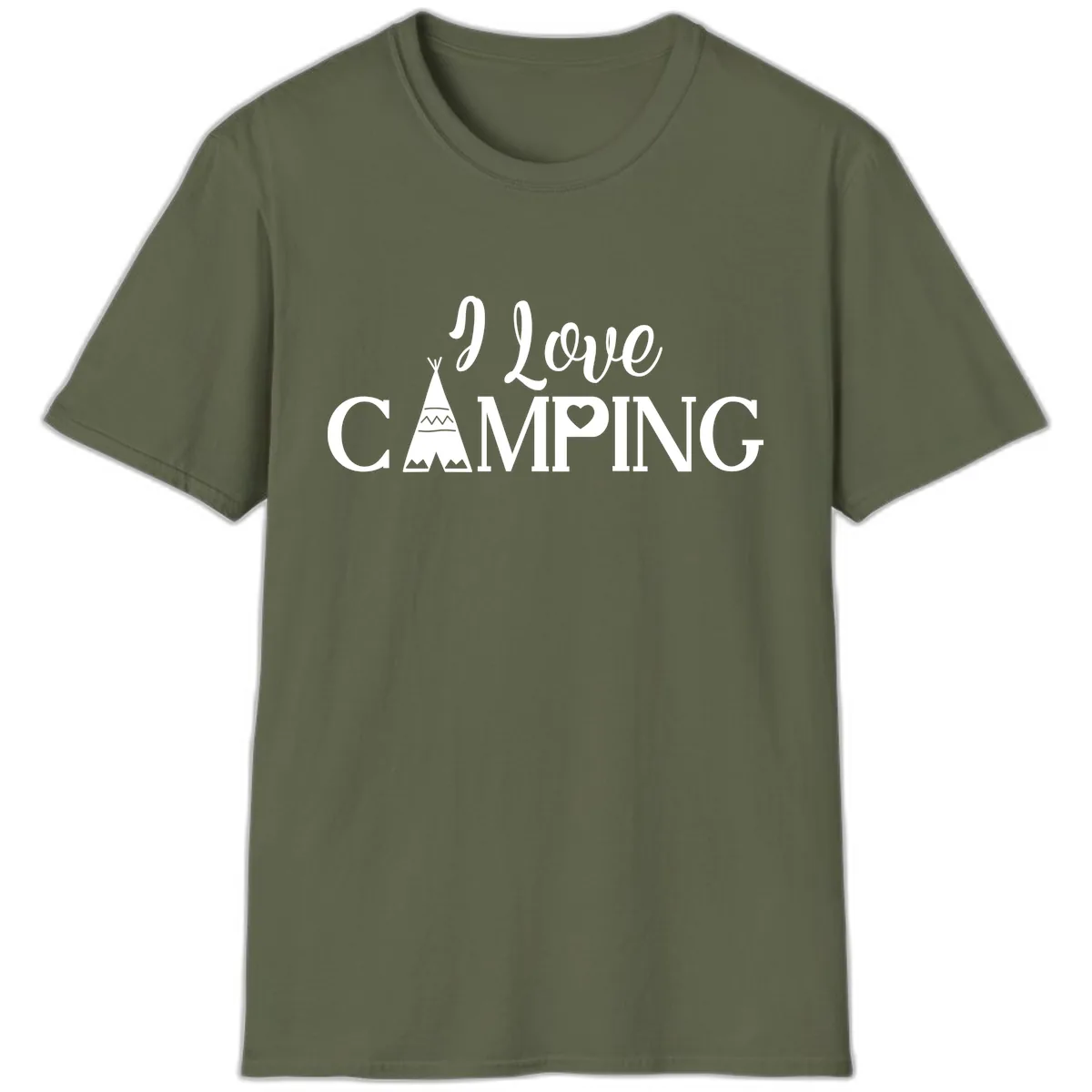 I Love Camping Teepee T-Shirt in Military Green