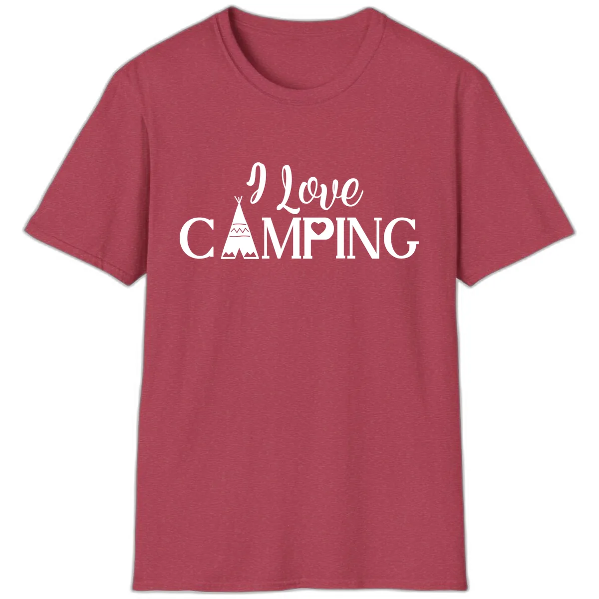 I Love Camping Teepee T-Shirt in Heather Cardinal