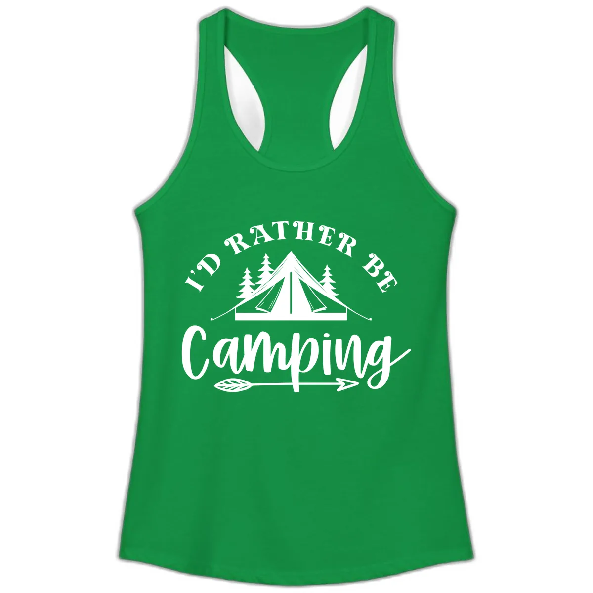 I'd Rather Be Camping Ladies Tank in Solid Kelly Green