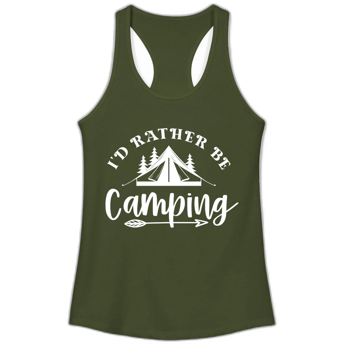I'd Rather Be Camping Ladies Tank in Solid Military Green