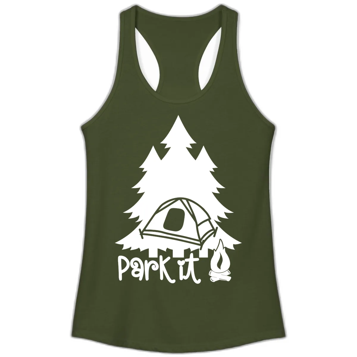 Park It Camping Adventure Ladies Tank in Solid Military Green