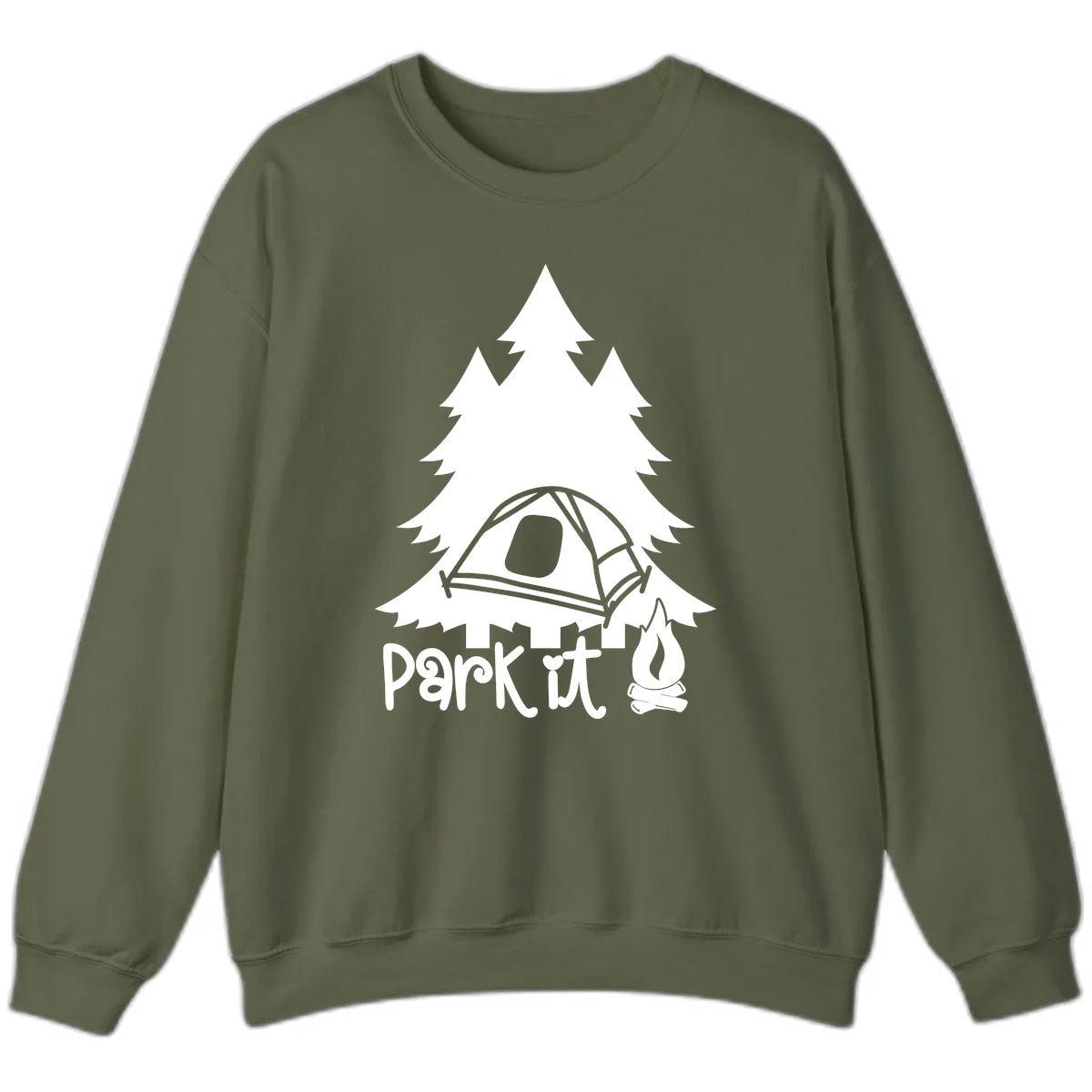 Park It Camping Adventure Sweatshirt in Military Green