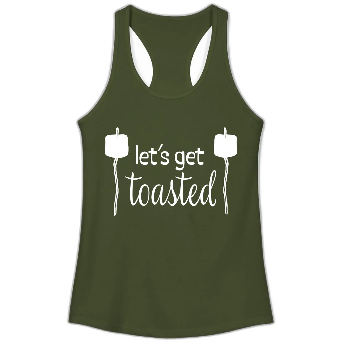 Let's Get Toasted Ladies Tank in Solid Military Green