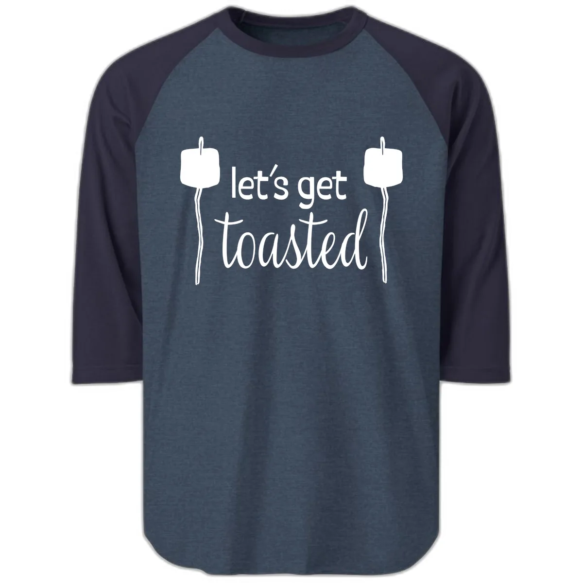 Let's Get Toasted Raglan 3/4 in Heather Denim Navy