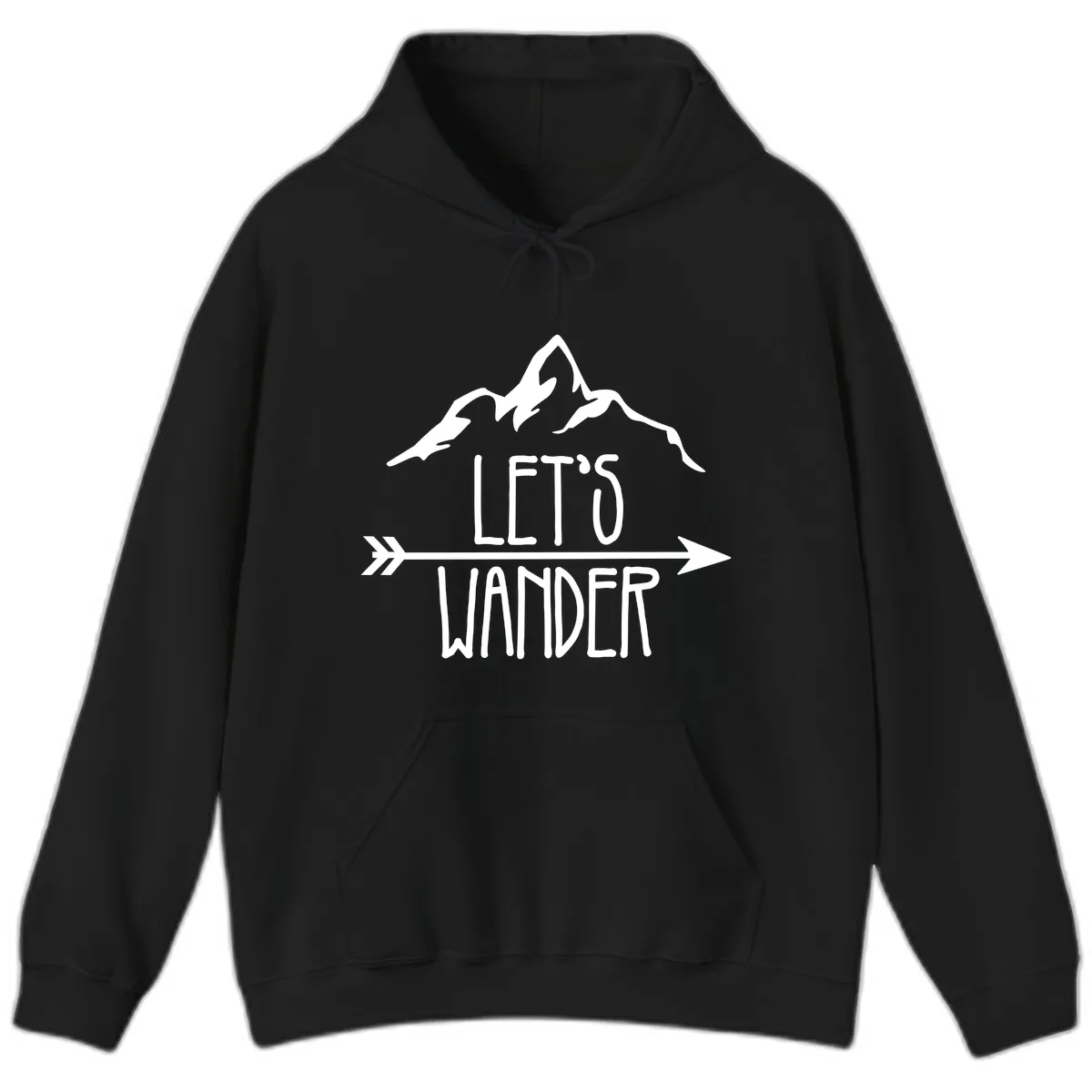 Let's Go Wander Mountain Arrow Hoodie in Black