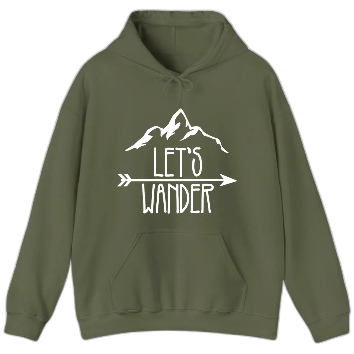 Let's Go Wander Mountain Arrow Hoodie in Military Green