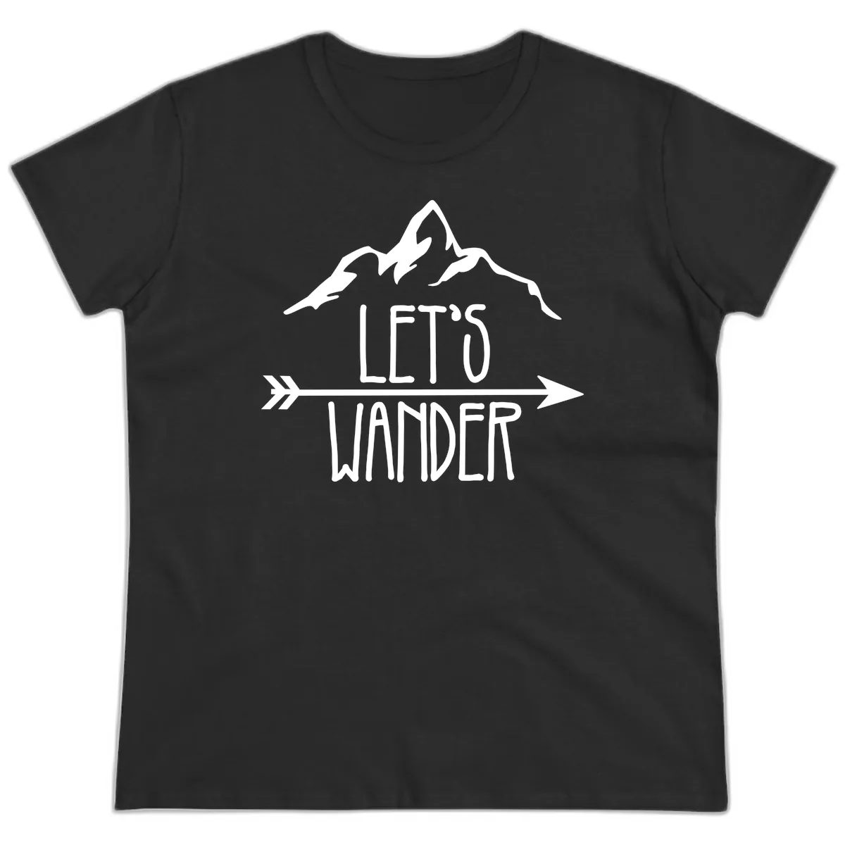 Let's Go Wander Mountain Arrow Ladies Tee in Black