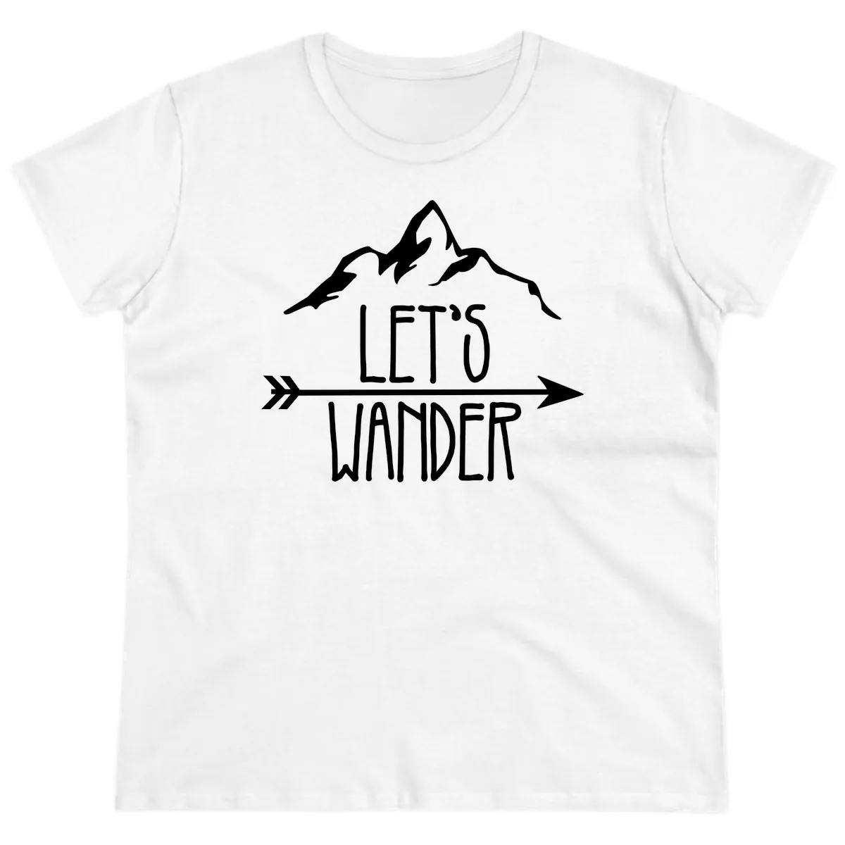 Let's Go Wander Mountain Arrow Ladies Tee in White