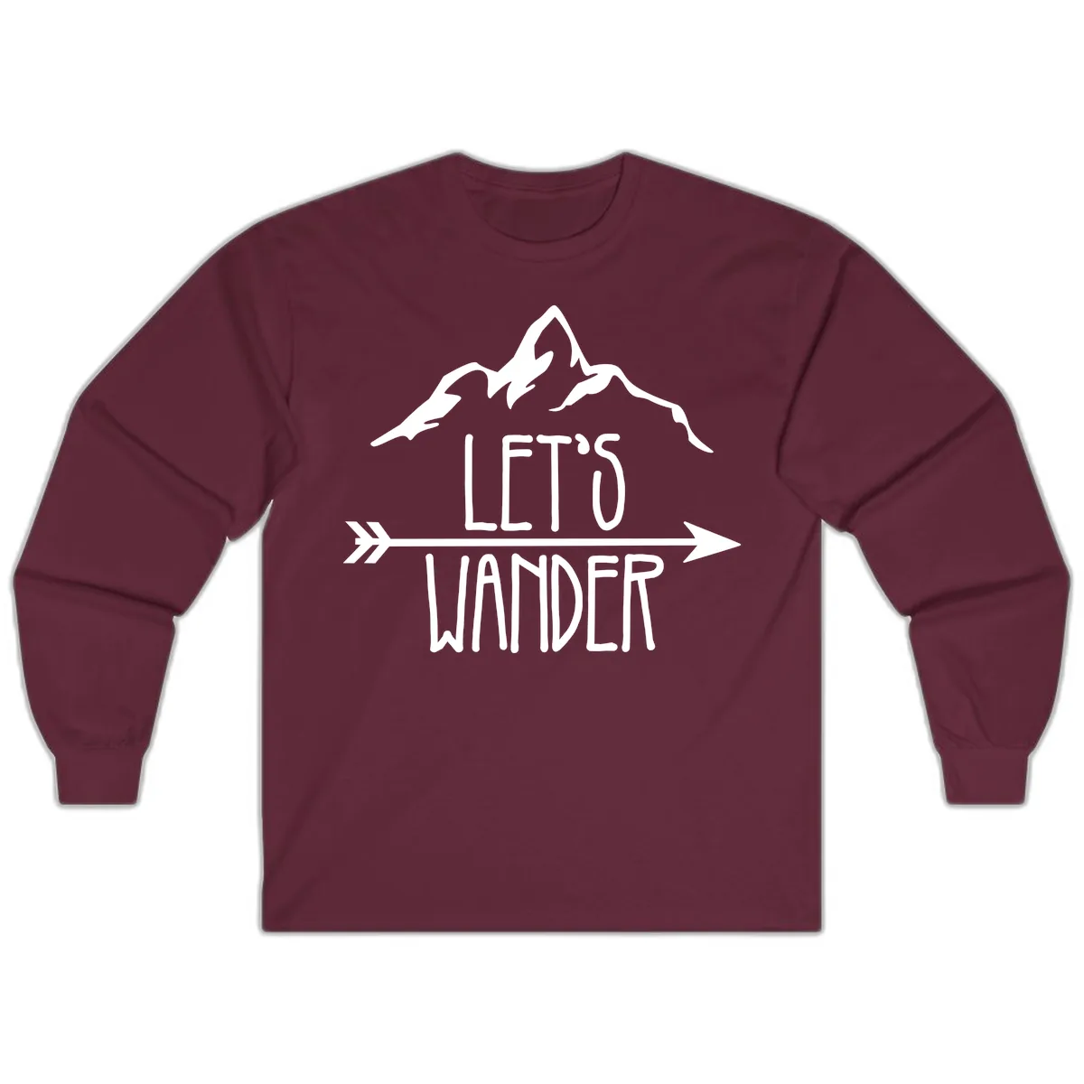 Let's Go Wander Mountain Arrow Long Sleeve in Maroon