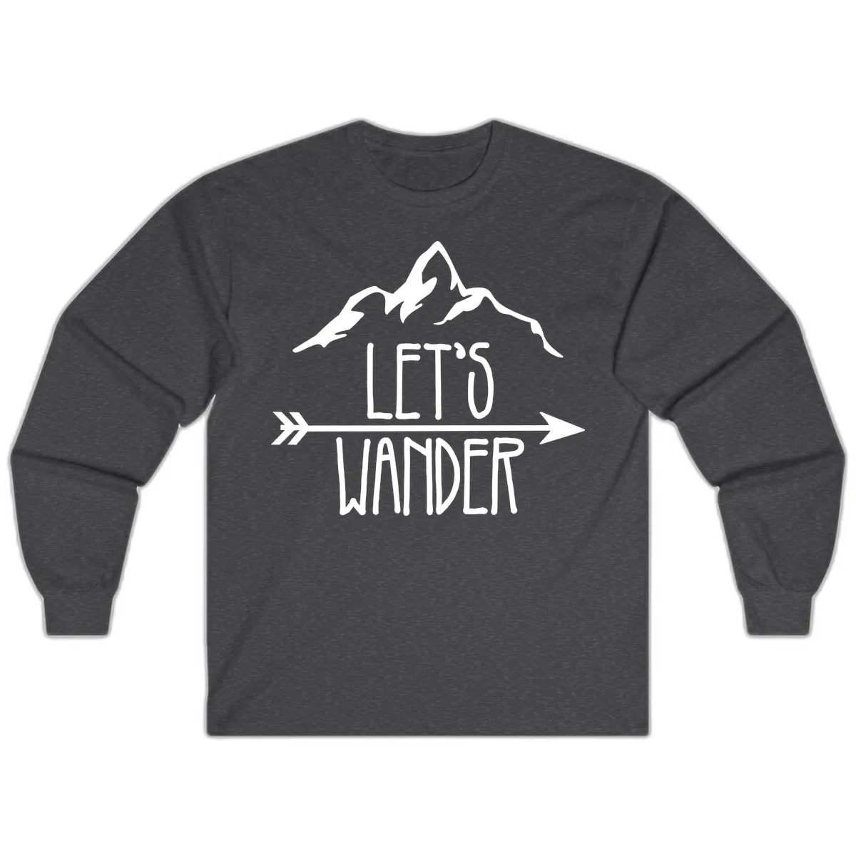 Let's Go Wander Mountain Arrow Long Sleeve in Dark Heather