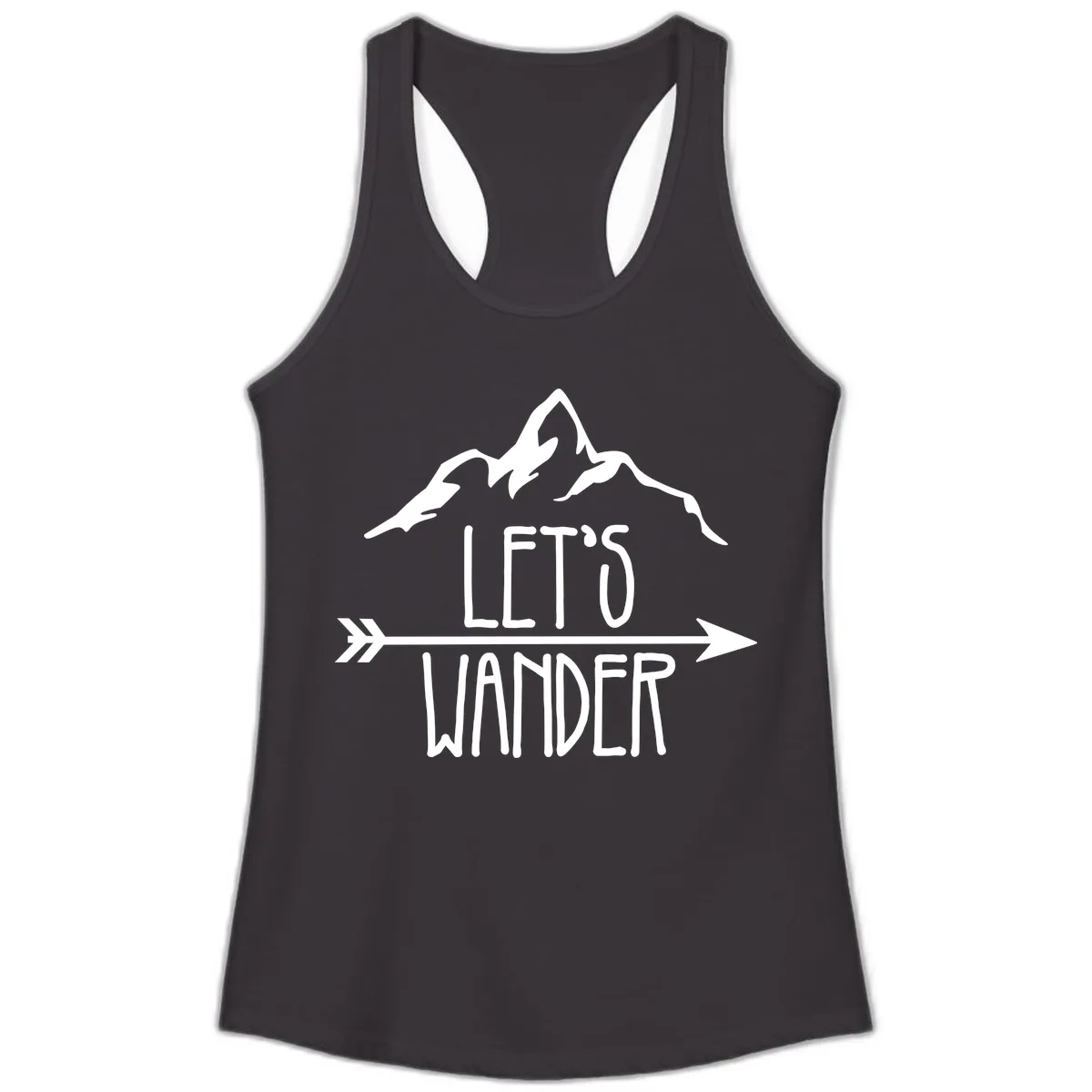 Let's Go Wander Mountain Arrow Ladies Tank in Black