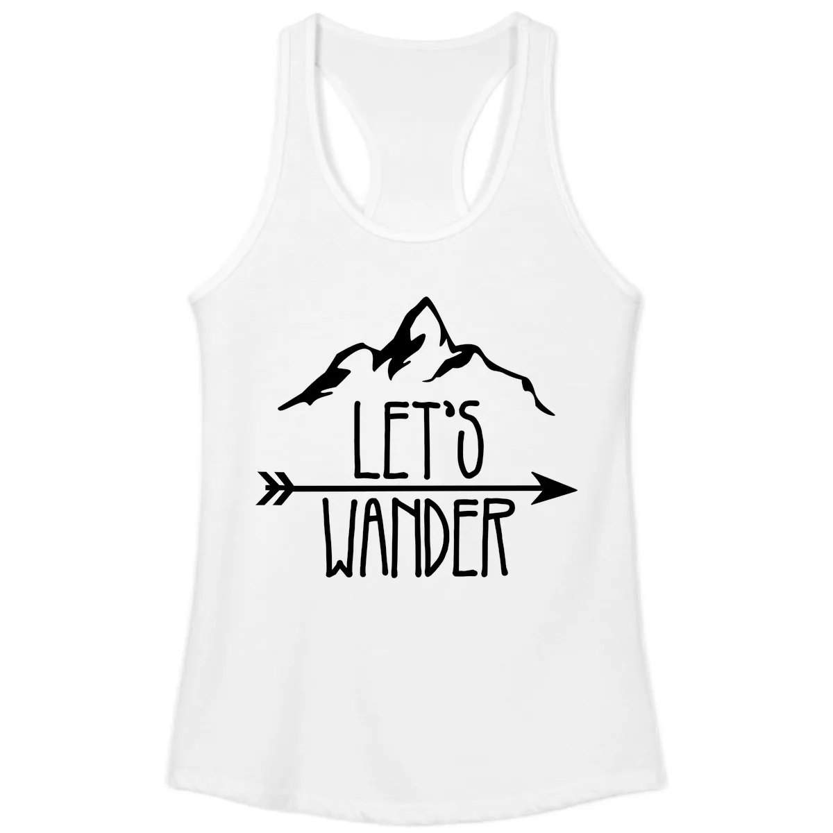 Let's Go Wander Mountain Arrow Ladies Tank in White
