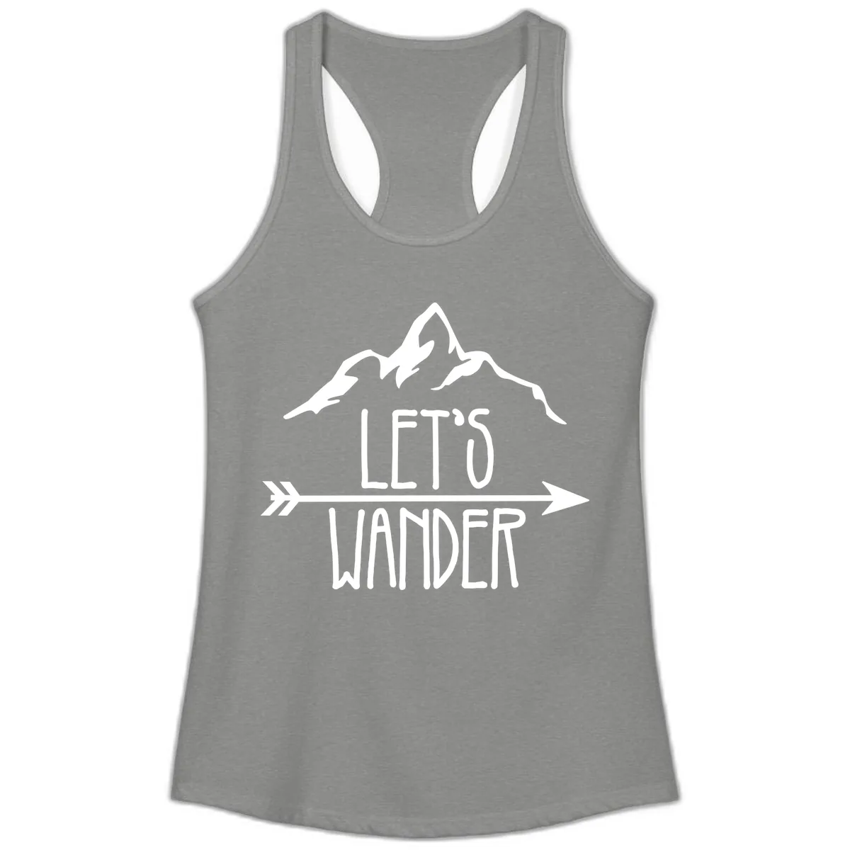Let's Go Wander Mountain Arrow Ladies Tank in Heather Grey